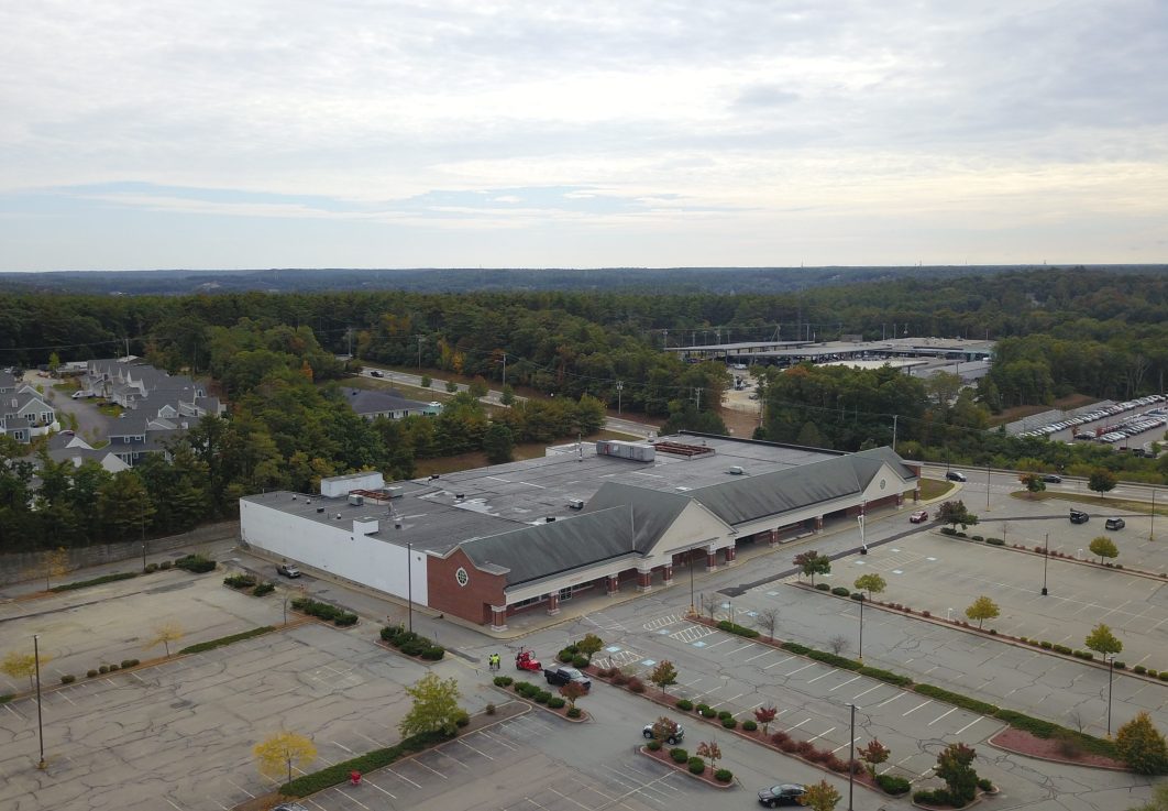 Aerial view of Shaws Supermarket building